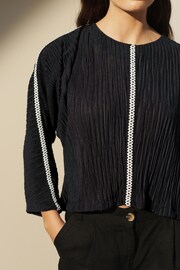 Black Crochet Long Sleeve Trim Blouse - Image 3 of 5