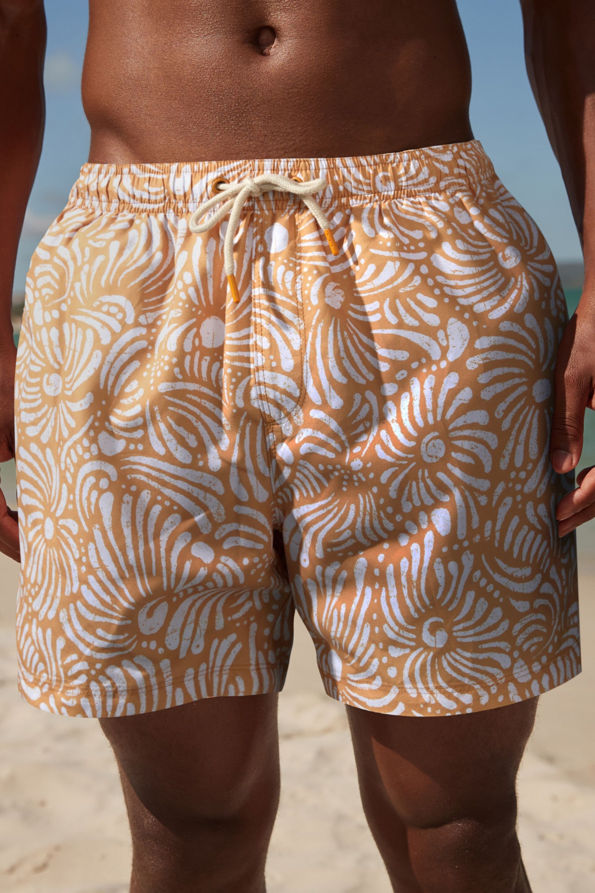 Orange Geo Tile Regular Fit Printed Swim Shorts - Image 1 of 12
