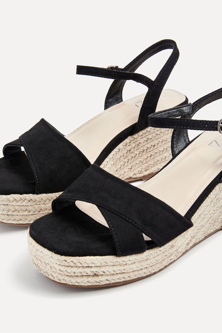 Linzi Black Wide Fit Desert Wedges With Ankle Strap And Cross-Over Detail - Image 5 of 5