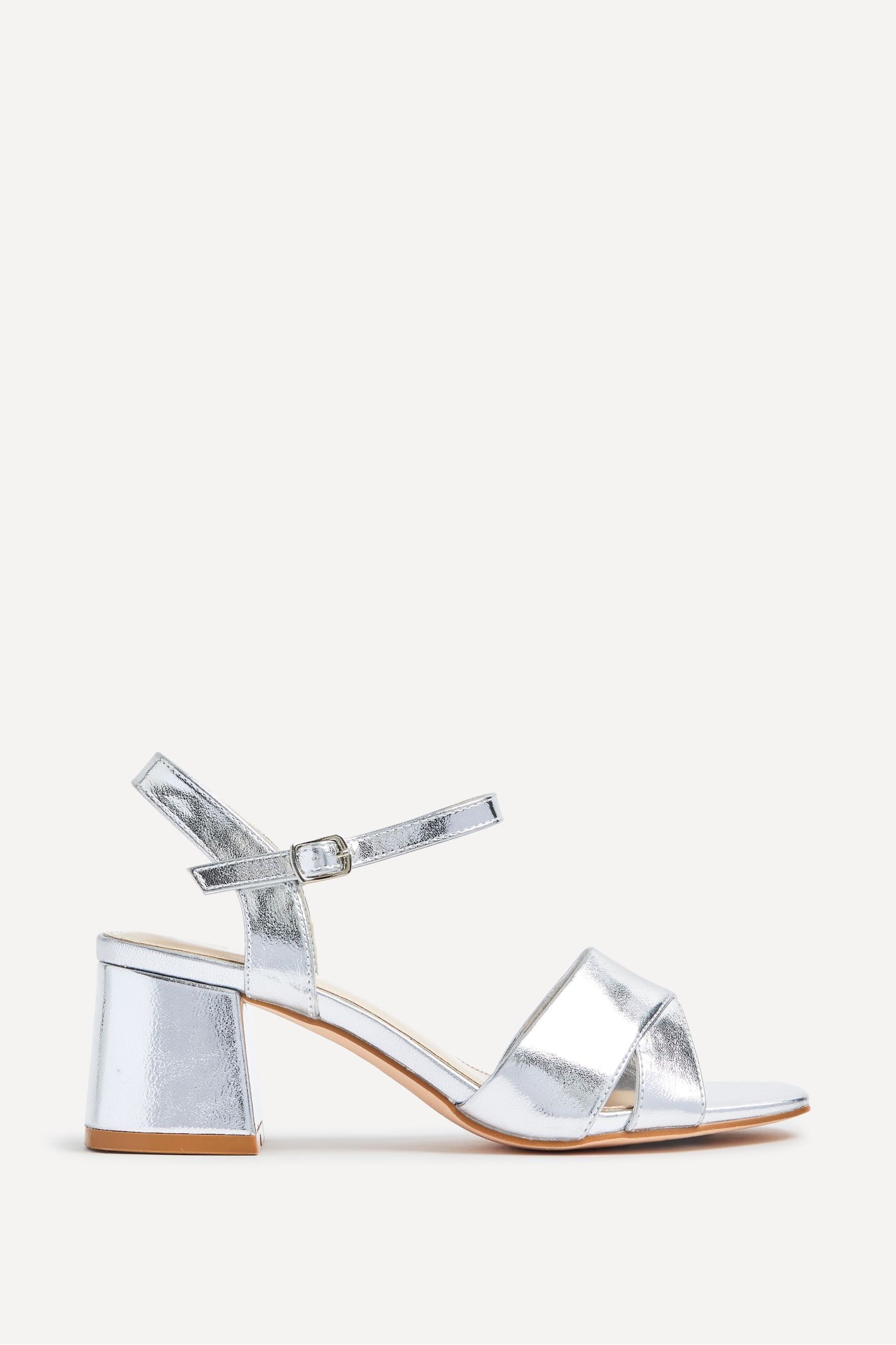 Linzi Silver Vivian Wide Fit Heeled Sandals With Crossover Front Strap - Image 2 of 5