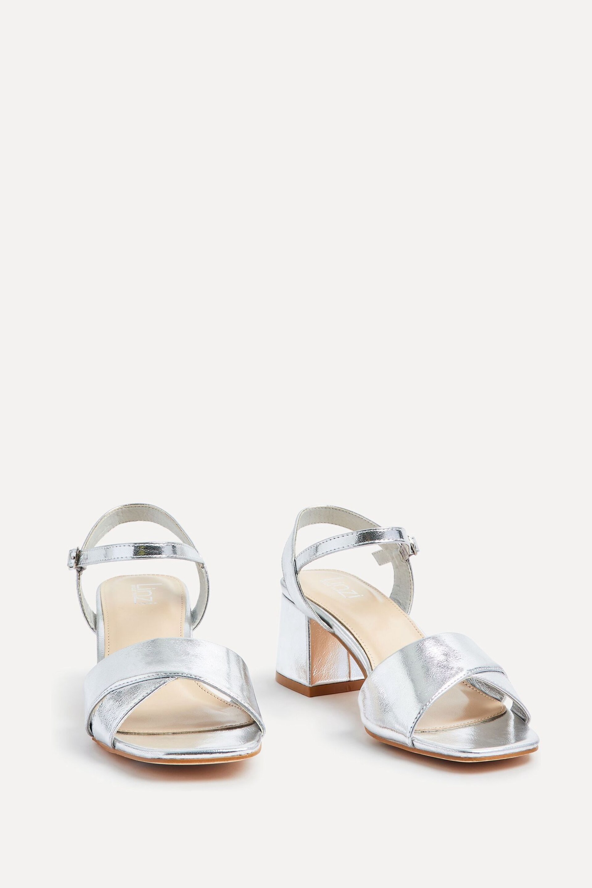 Linzi Silver Vivian Wide Fit Heeled Sandals With Crossover Front Strap - Image 3 of 5