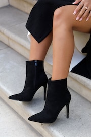 Linzi Black Jasmin Faux Suede Pointed Stiletto Boot Heels - Image 2 of 5