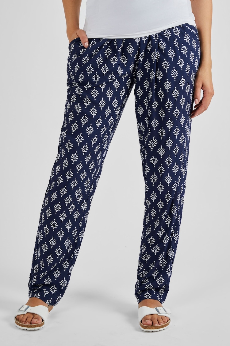 JoJo Maman Bébé Navy Batik Printed Maternity Trousers - Image 1 of 5