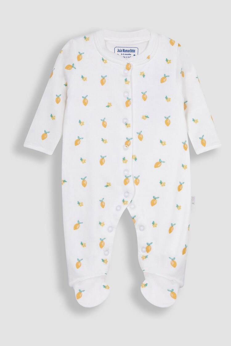 JoJo Maman Bébé Lemon Embroidered Cotton Baby Sleepsuit - Image 5 of 7