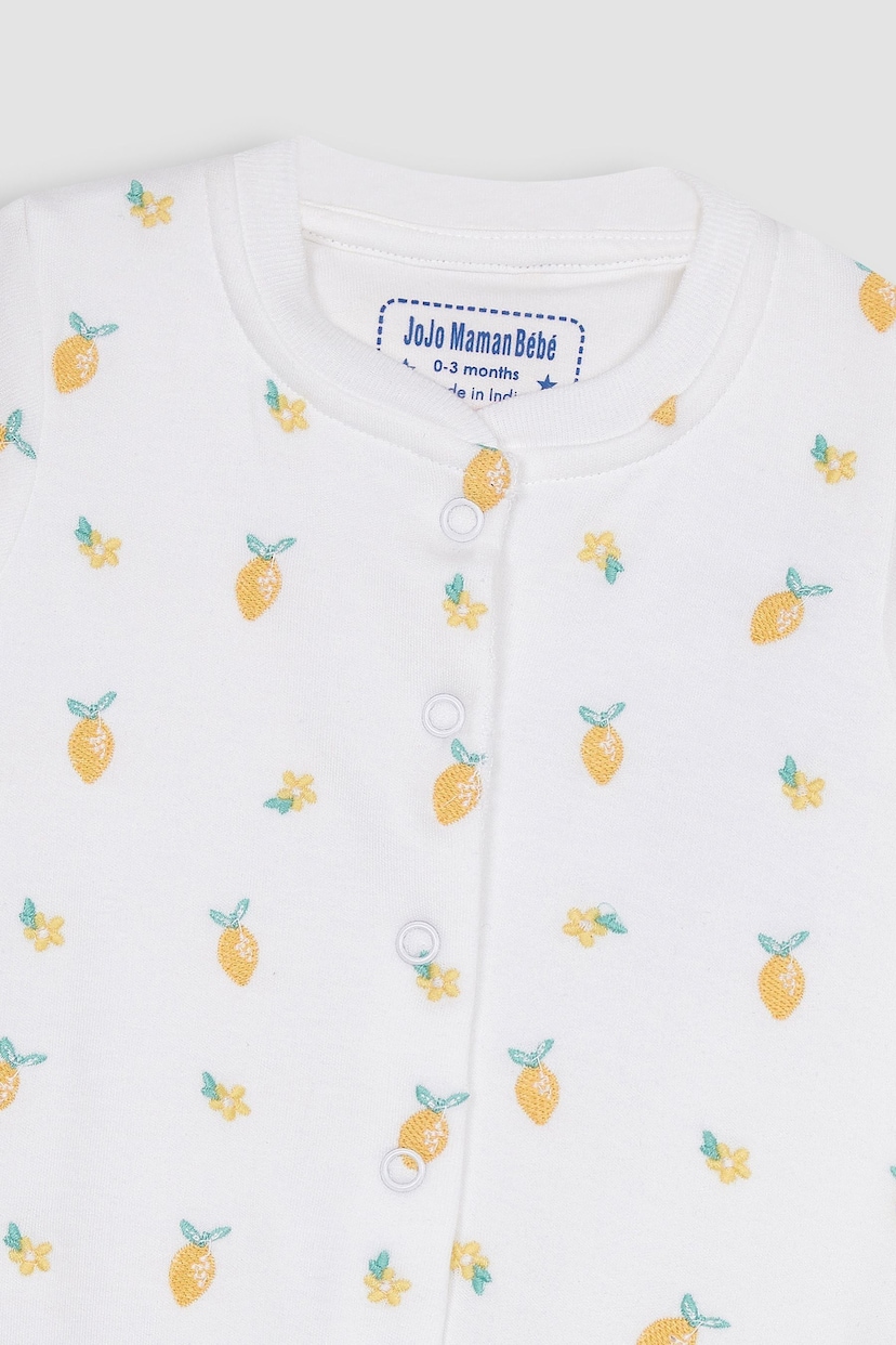 JoJo Maman Bébé Lemon Embroidered Cotton Baby Sleepsuit - Image 6 of 7