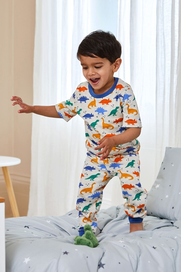 JoJo Maman Bébé Ecru Dino Printed Jersey Pyjamas - Image 1 of 5