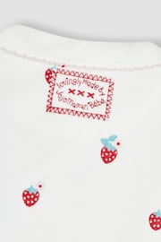 JoJo Maman Bébé Strawberry Embroidered Cotton Baby Sleepsuit - Image 4 of 4