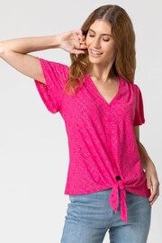 Roman Pink Broderie Button Down Tie Front Top - Image 1 of 4