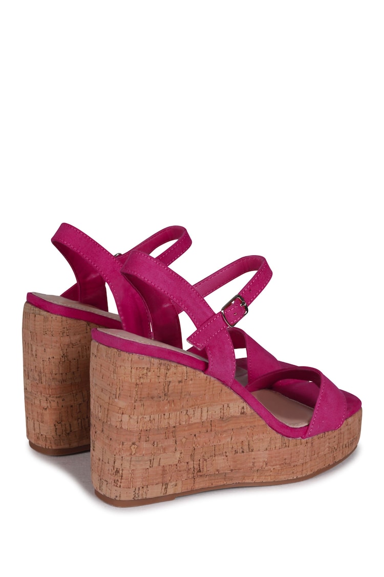 Linzi Pink Shiraz Platform Cork Wedges With Wrap Around Ankle Strap - Image 5 of 5