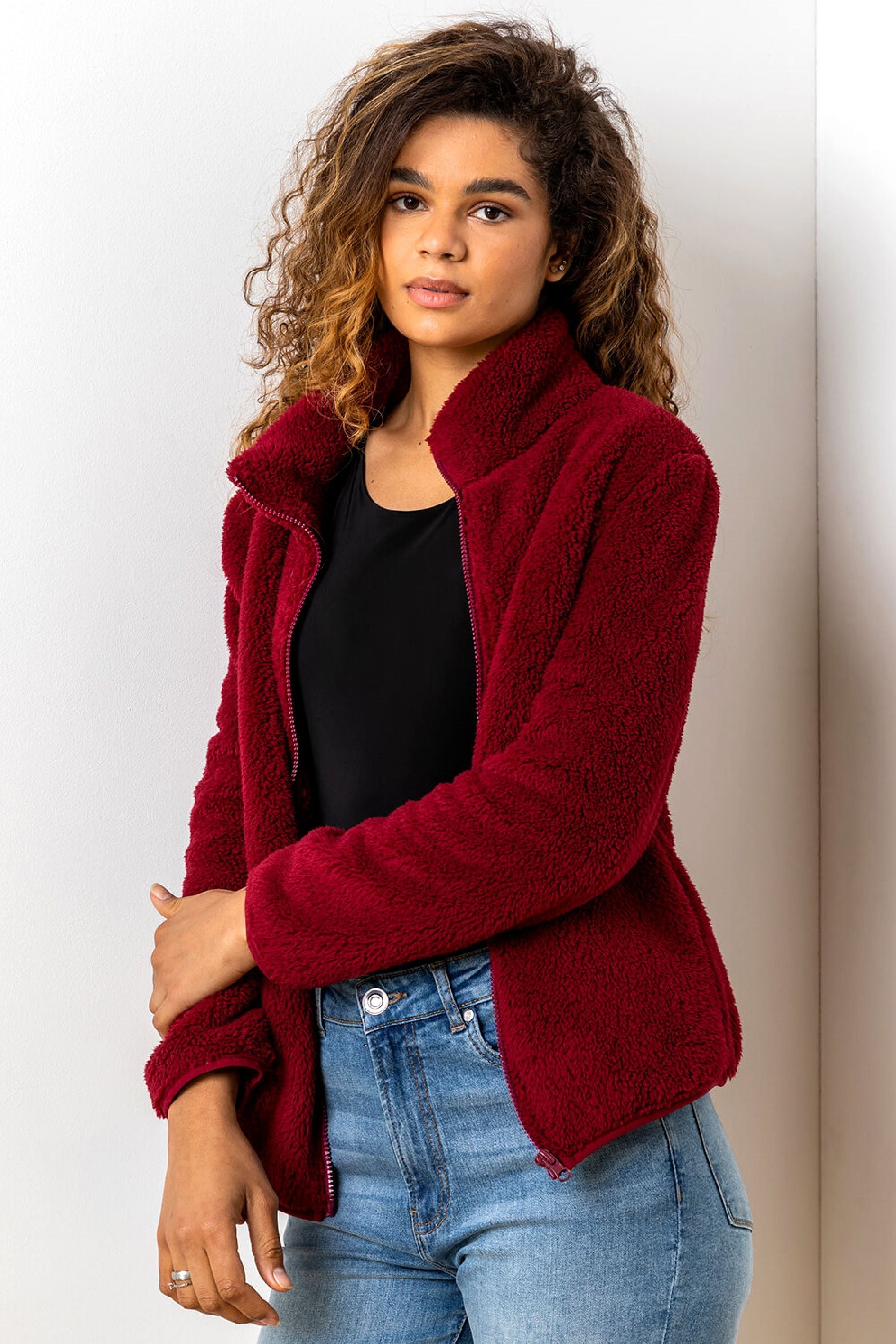Red sherpa jacket women's store