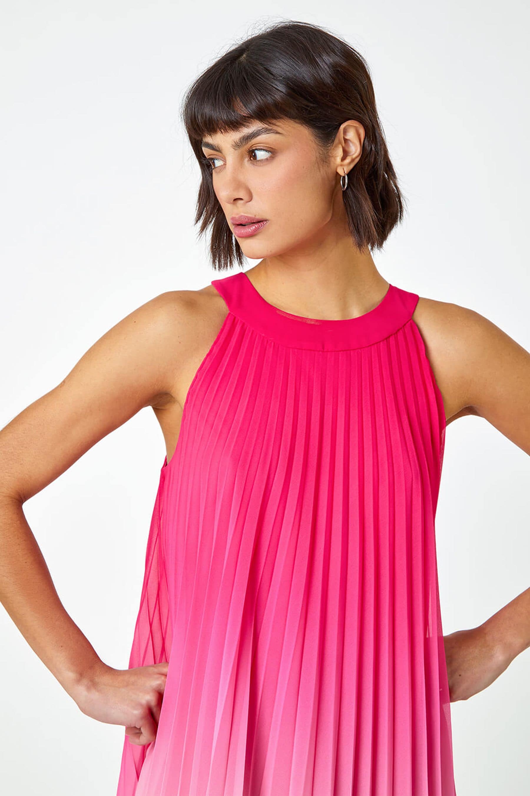 Pleated swing dress with halter neck hot sale