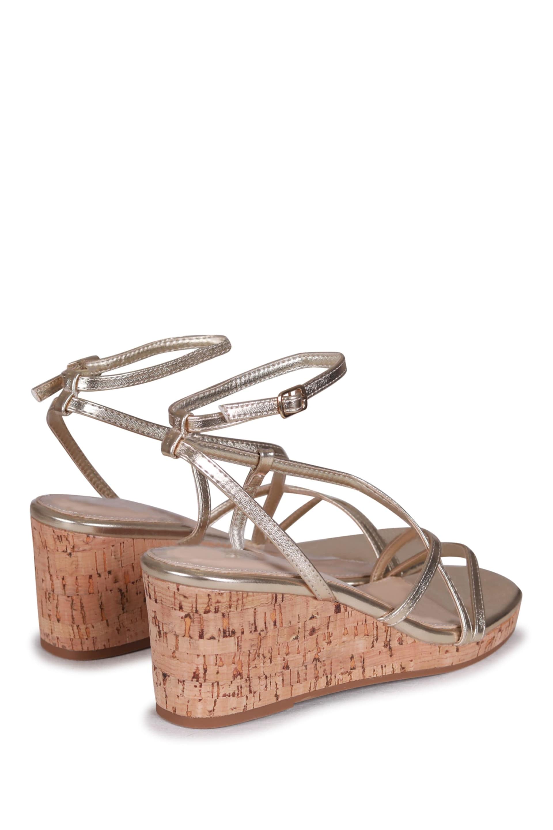 Linzi Gold Aminah Strappy Wedge Sandal With Wrap Around Ankle Strap - Image 4 of 4