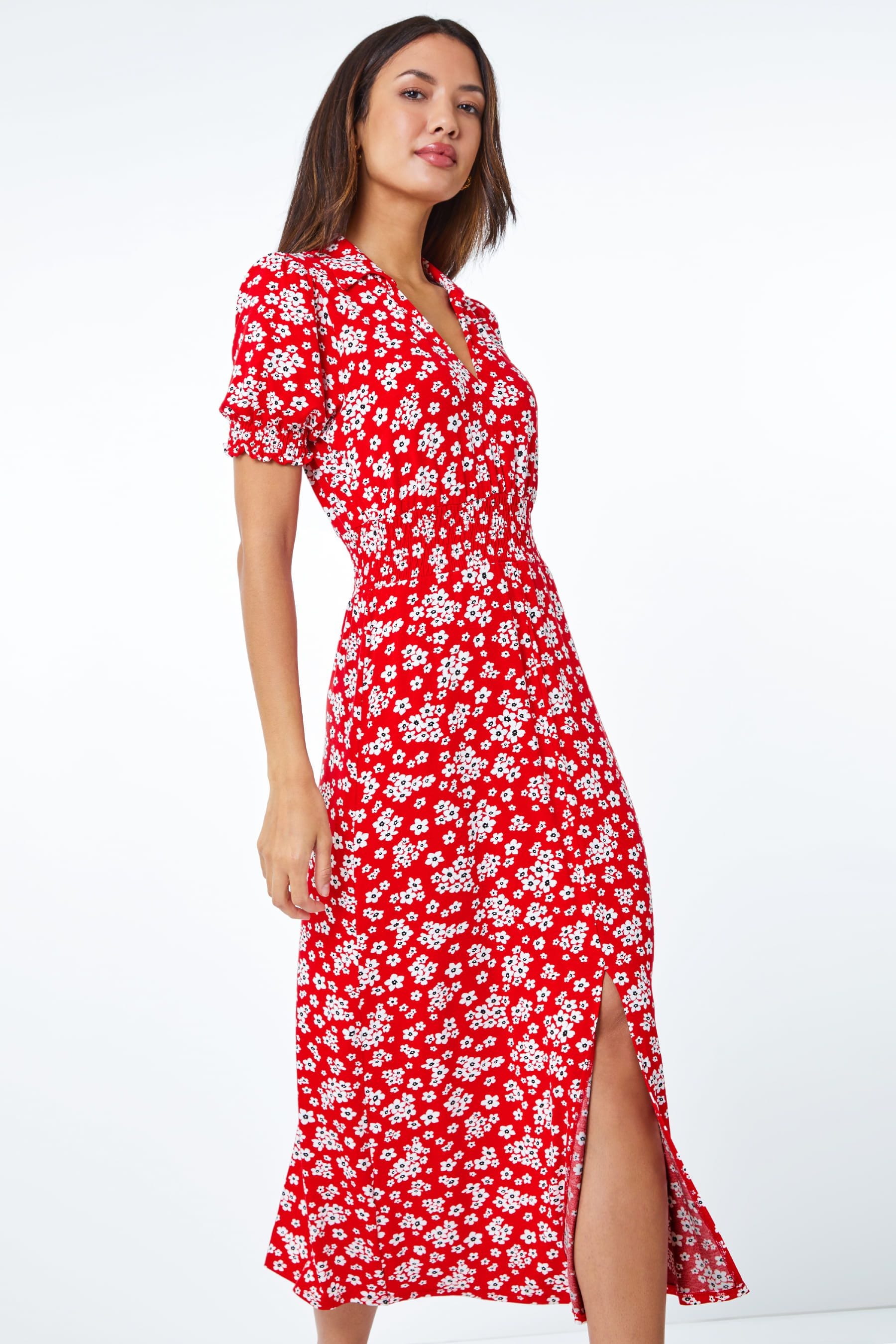 Buy Roman Red Ditsy Floral Print Jersey Fit Flare Dress from the Next UK online shop