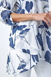 Roman Blue Palm Print Wrap Hem Tunic Top - Image 5 of 5