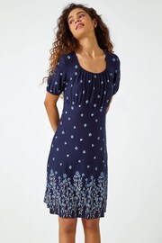 Roman Blue Border Print Floral Dress - Image 1 of 5