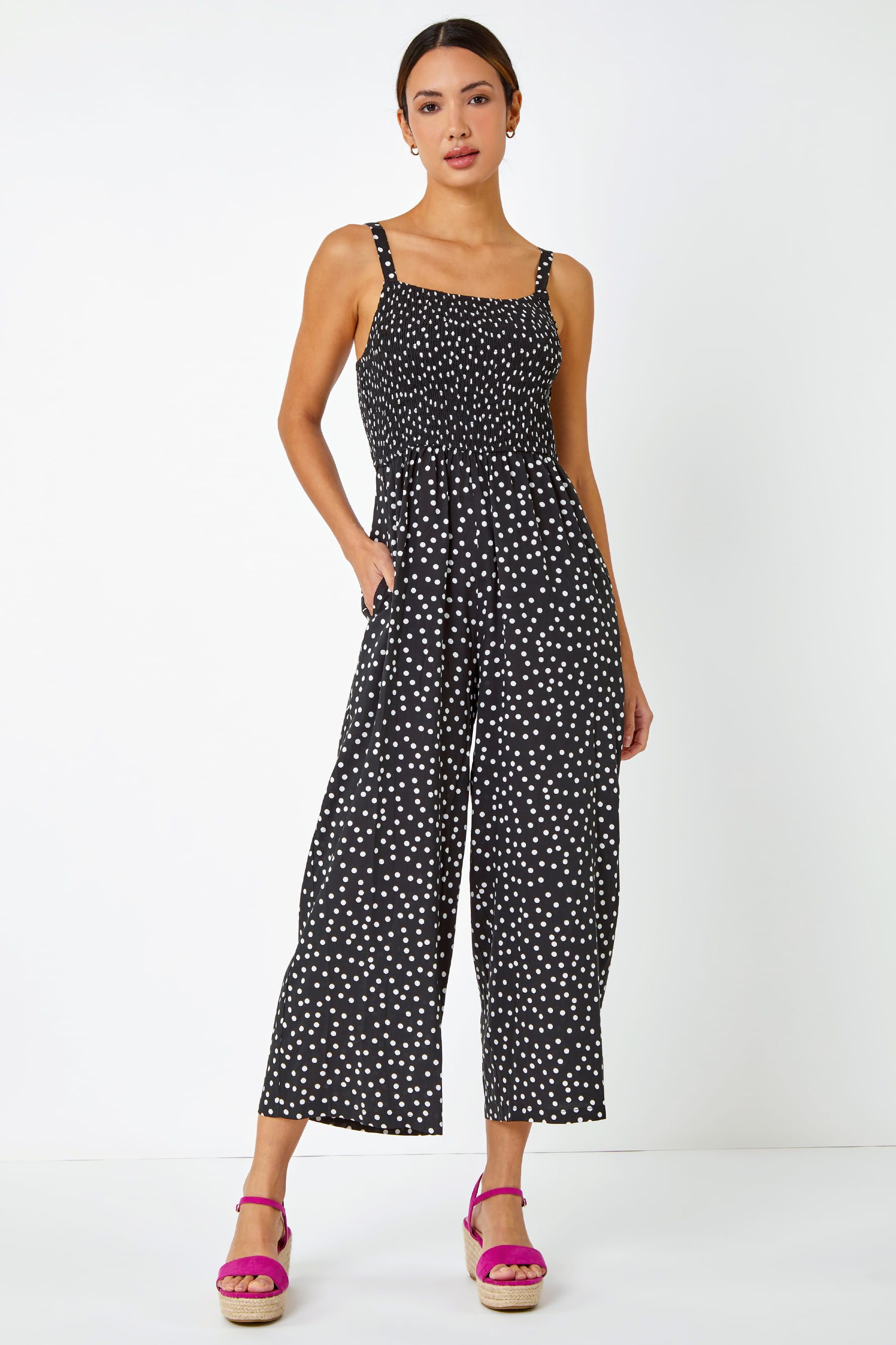 Buy Roman Black White Polka Dot Print Stretch Jumpsuit from the Next UK online shop