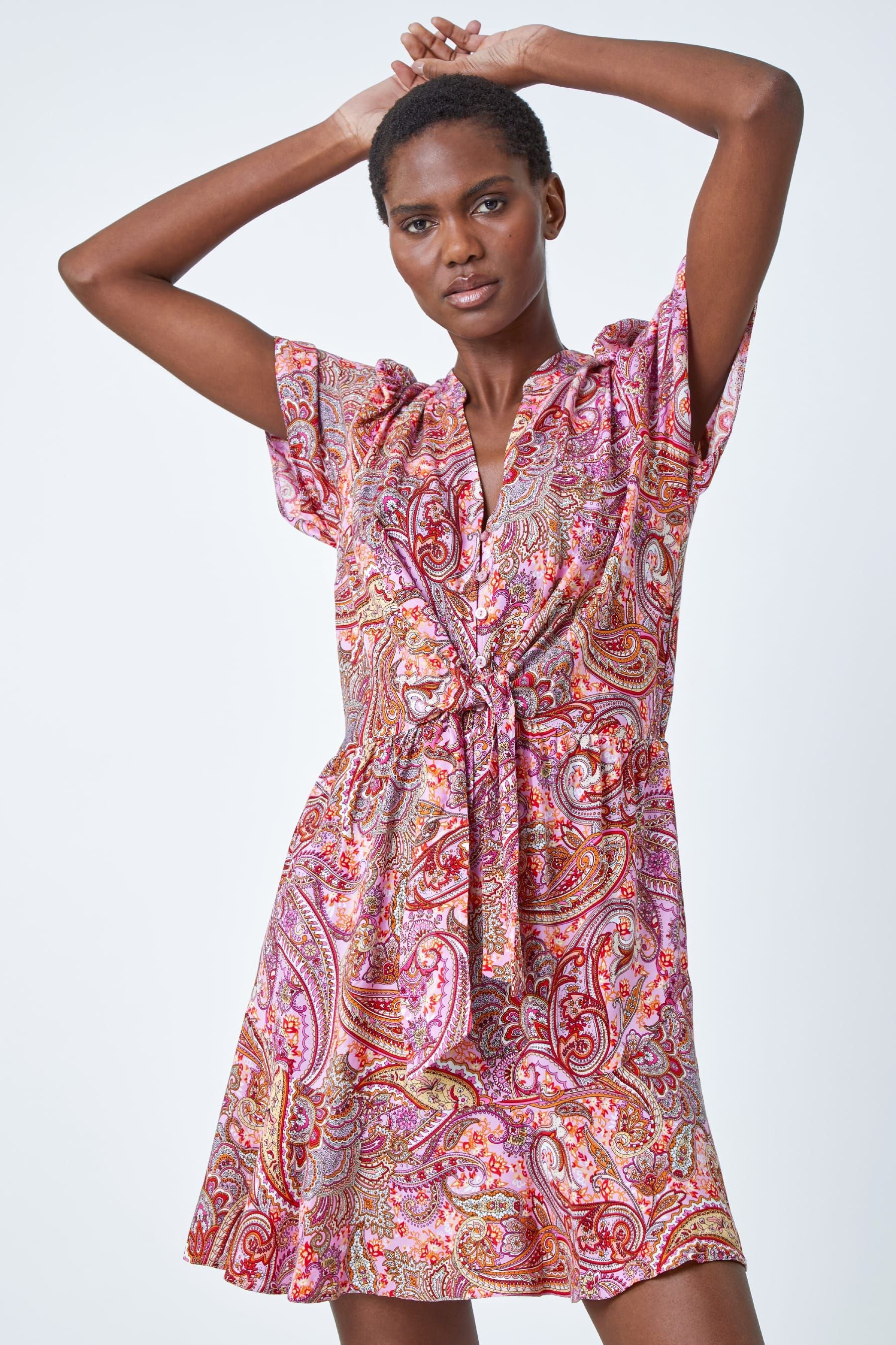 Buy Roman Pink Paisley Print Tie Detail Dress from the Next UK online shop