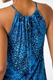 Roman Blue Animal Print Halter Neck Stretch Dress - Image 5 of 5