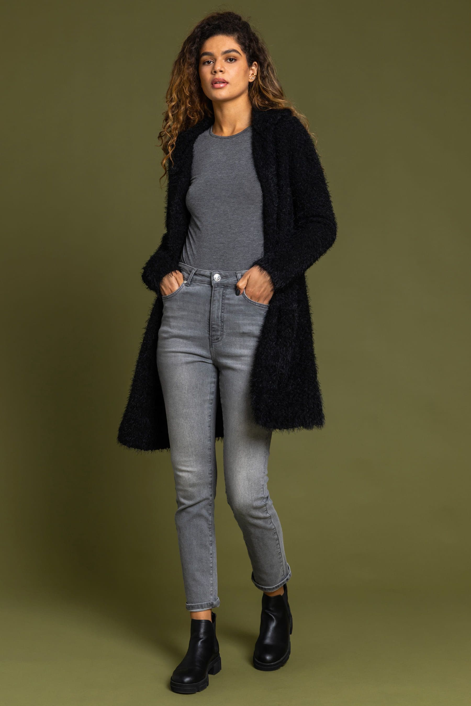 Buy Roman Black Fluffy Hooded Cardigan from the Next UK online shop