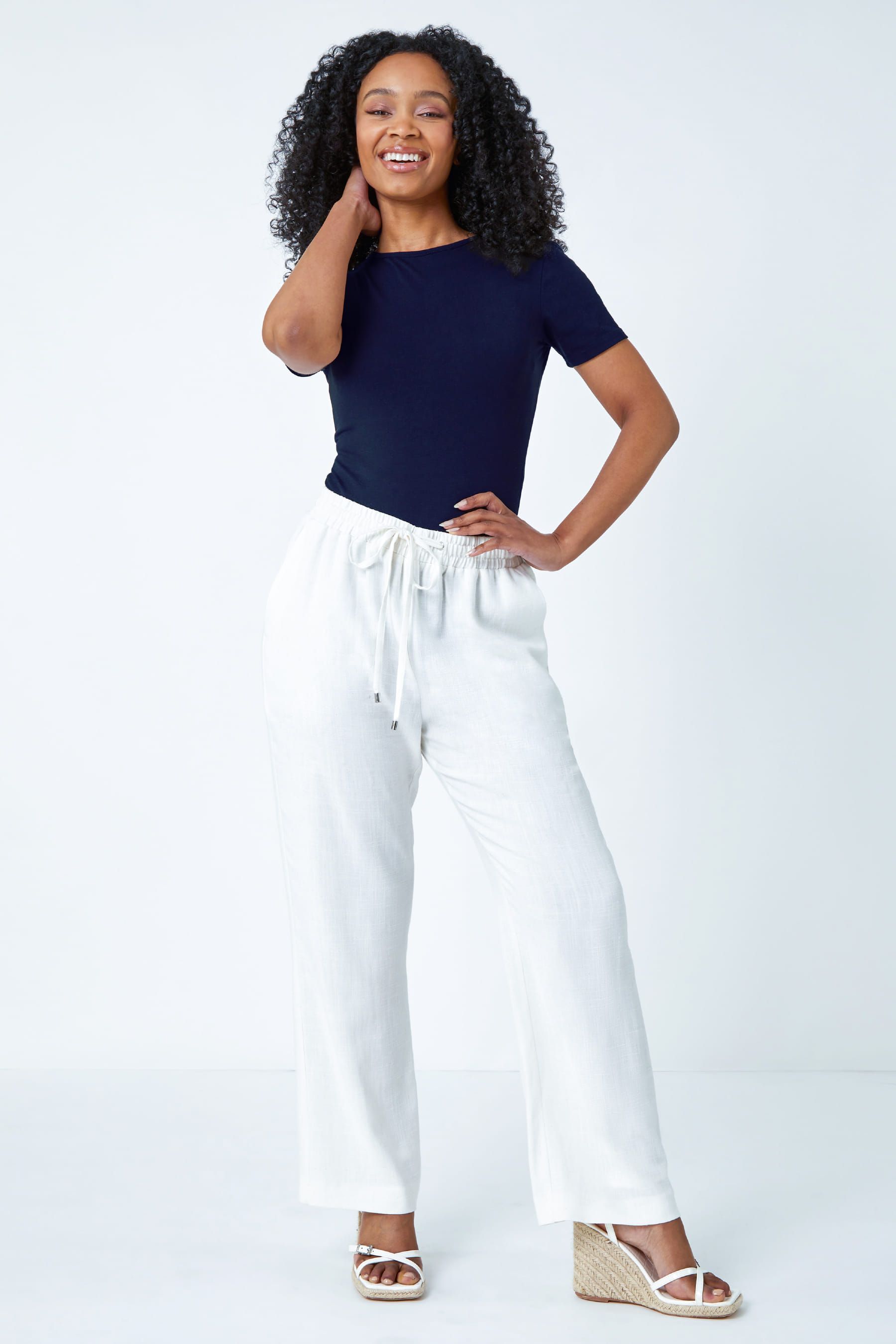 Wide leg linen trousers white shop