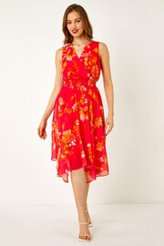 Roman Red Sleeveless Tropical Print Shirt Dress - Image 3 of 5