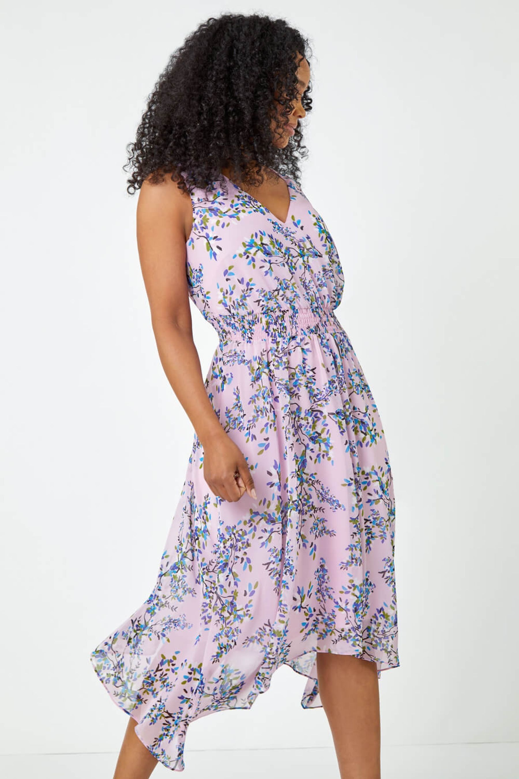 Buy Roman Purple Petite Floral Print Sleeveless Midi Dress from the Next UK online shop