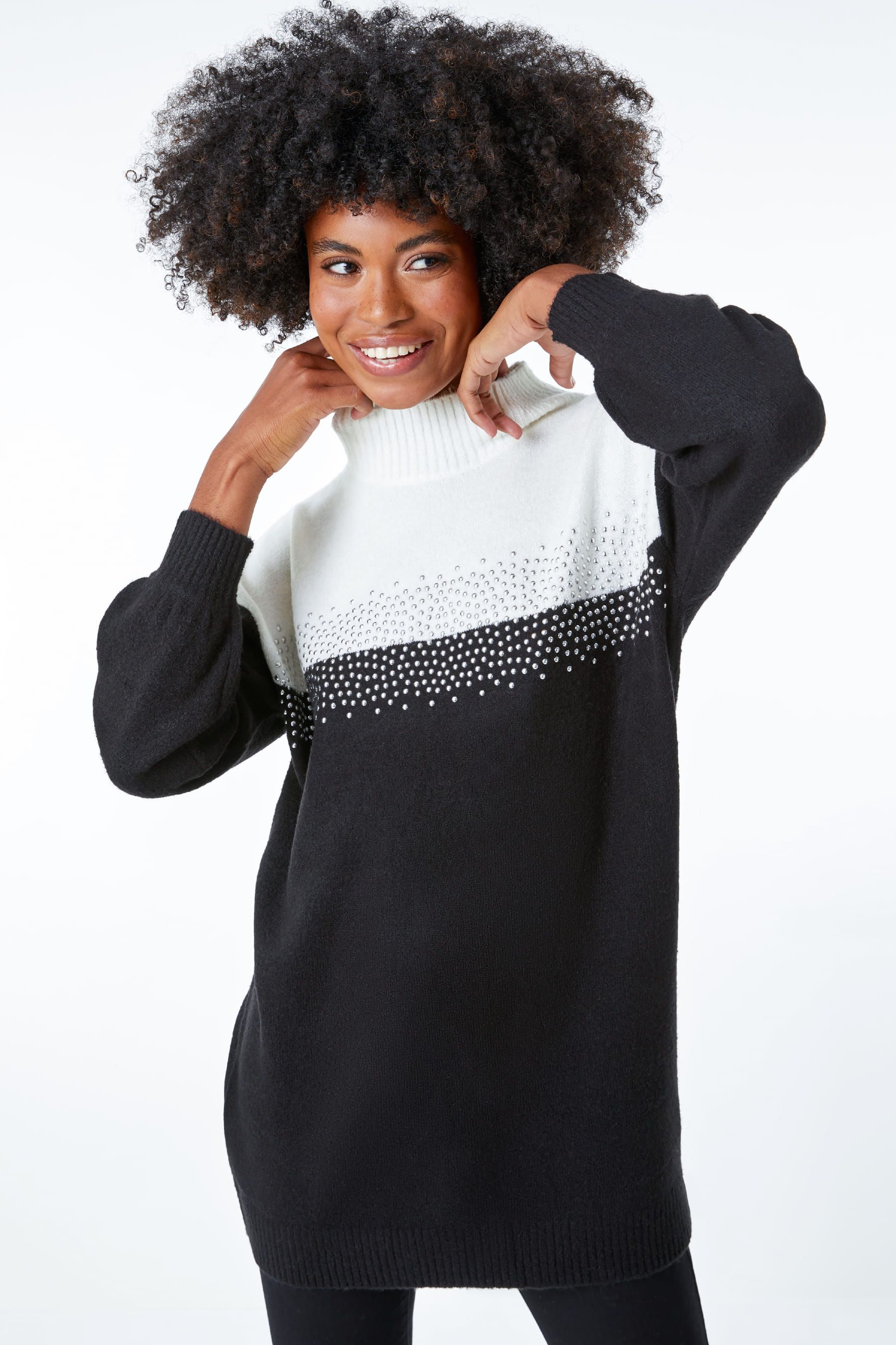Buy Roman Black Colourblock Embellished Longline Jumper from Next Ireland