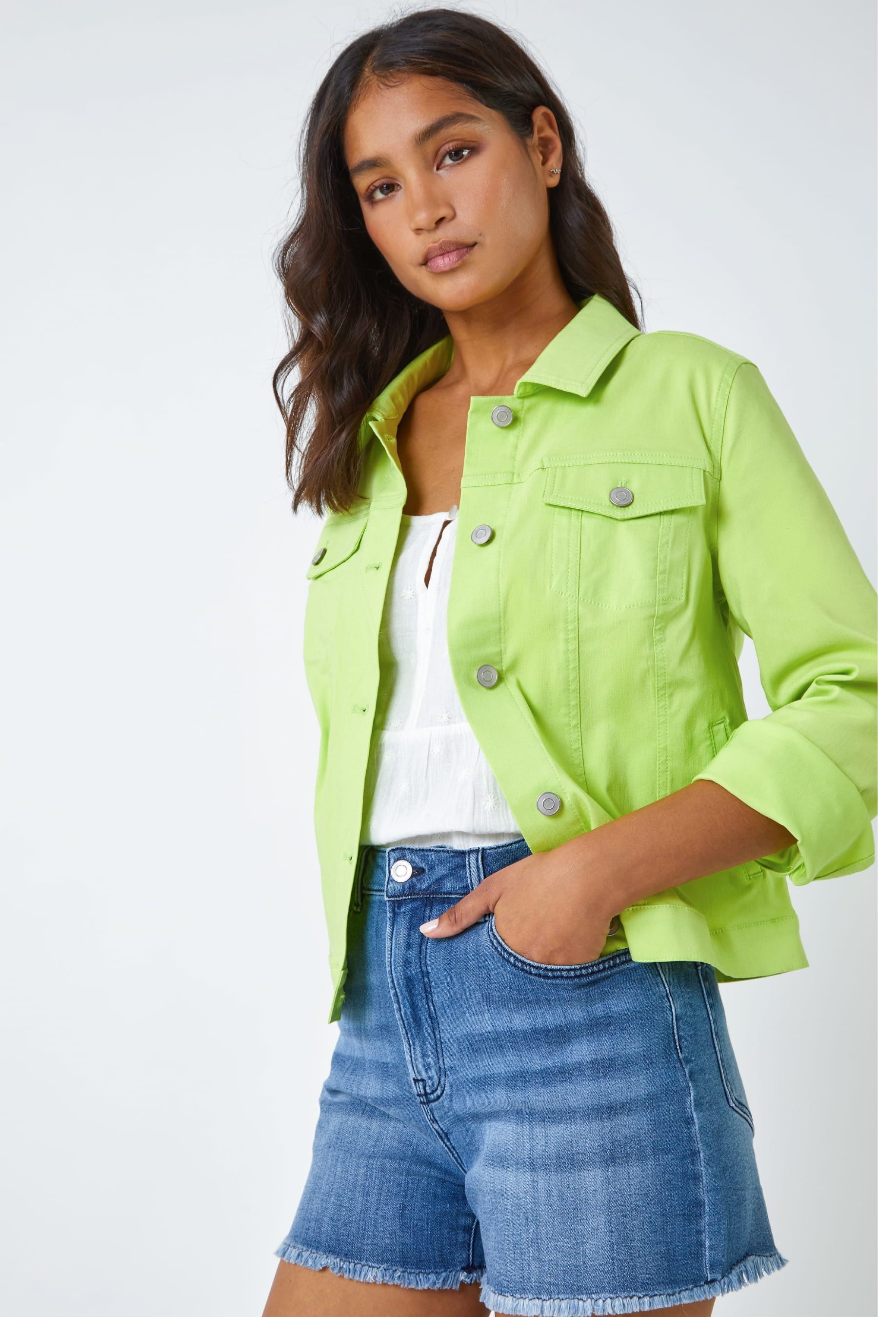 Buy Roman Light Green Stretch Denim Jacket from the Next UK online shop
