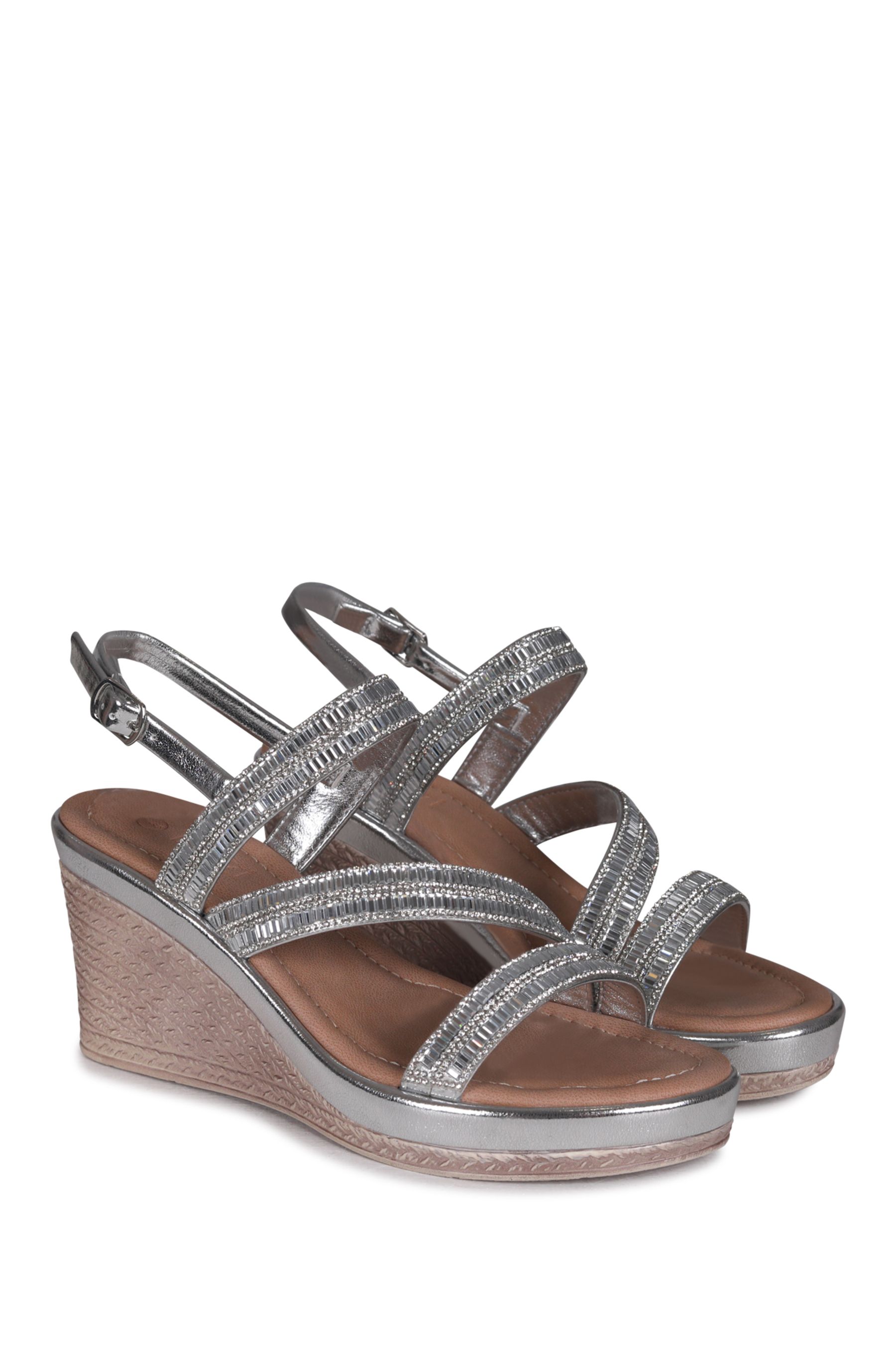 Buy Linzi Silver Bianco Wedge Sandals With Embellished Strappy Front Detail from Next United Arab Emirates