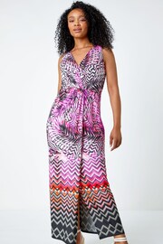 Roman Pink Abstract Print Maxi Wrap Dress - Image 1 of 5