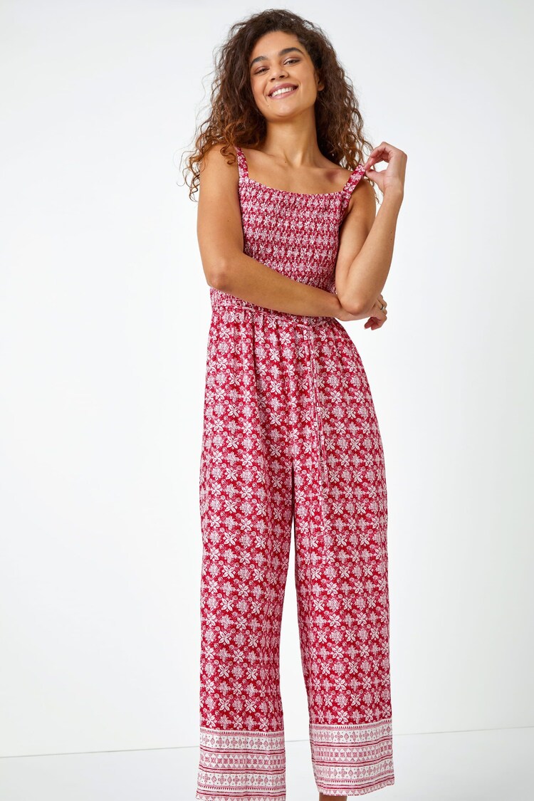 Roman Red Border Print Culotte Jumpsuit - Image 1 of 5