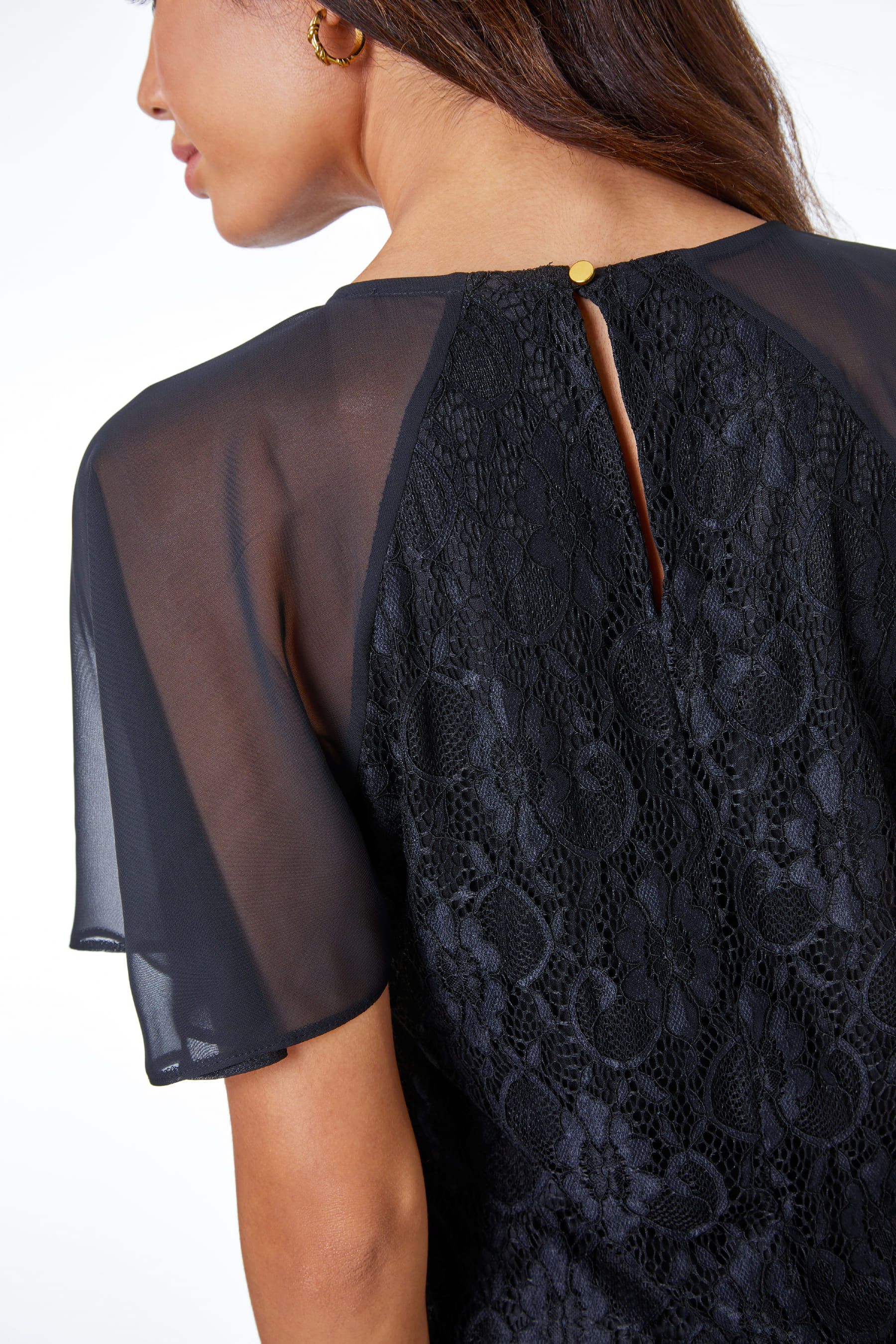 Buy Roman Black Lace Chiffon Sleeve Shell Top from Next Ireland