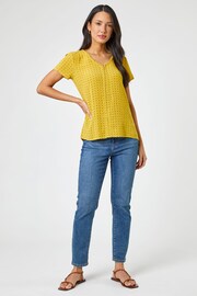 Roman Yellow Ditsy Embroidered Trim Detail Top - Image 2 of 4