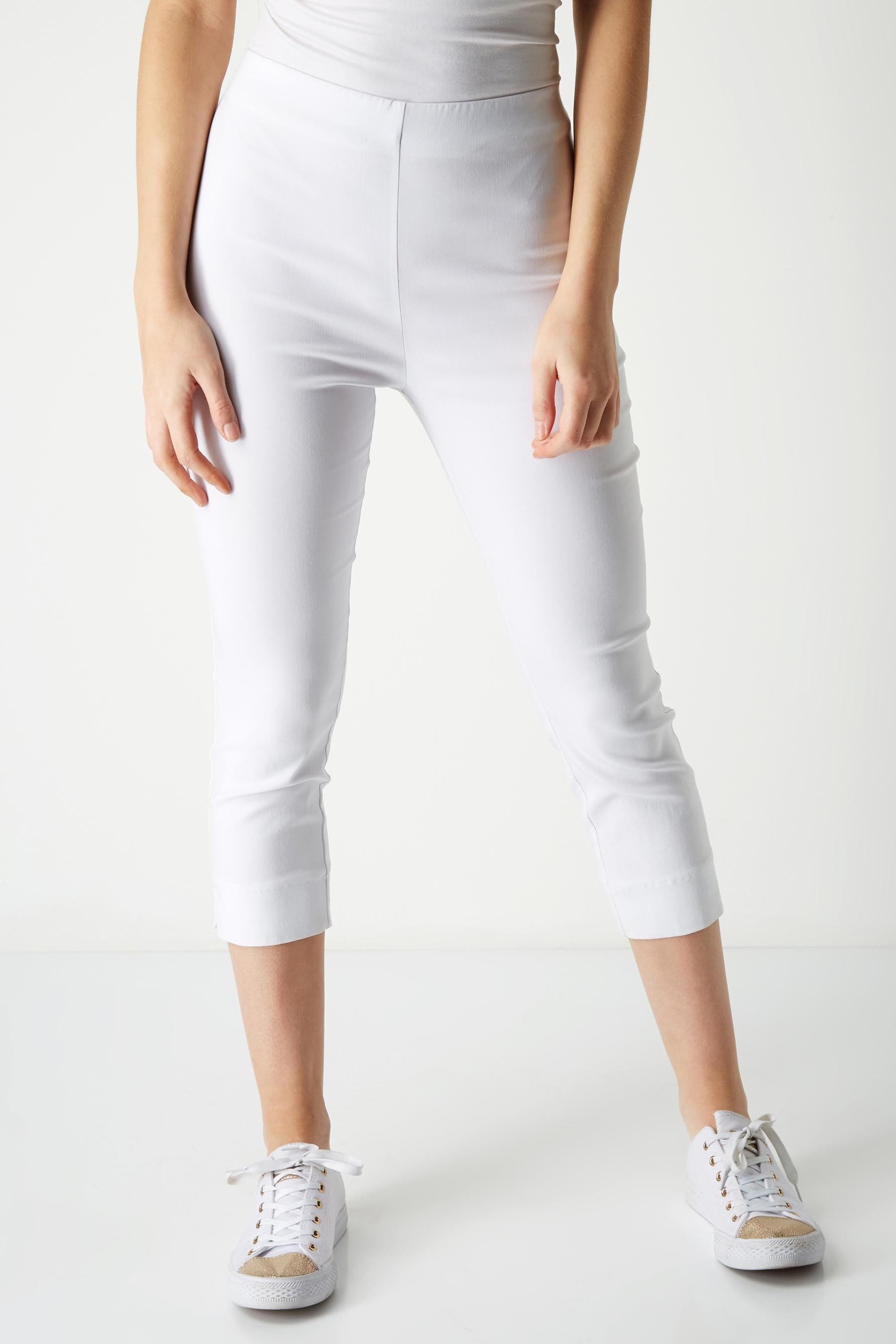 White stretch crop trousers deals