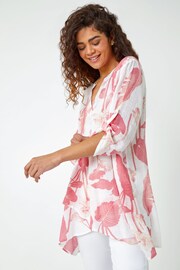 Roman Pink Palm Print Wrap Hem Longline Shirt - Image 1 of 5