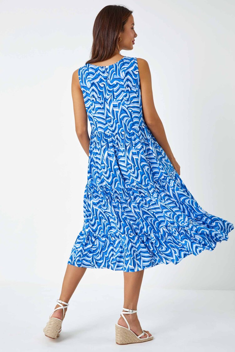 Roman Blue Geometric Sleeveless Smock Dress - Image 2 of 5