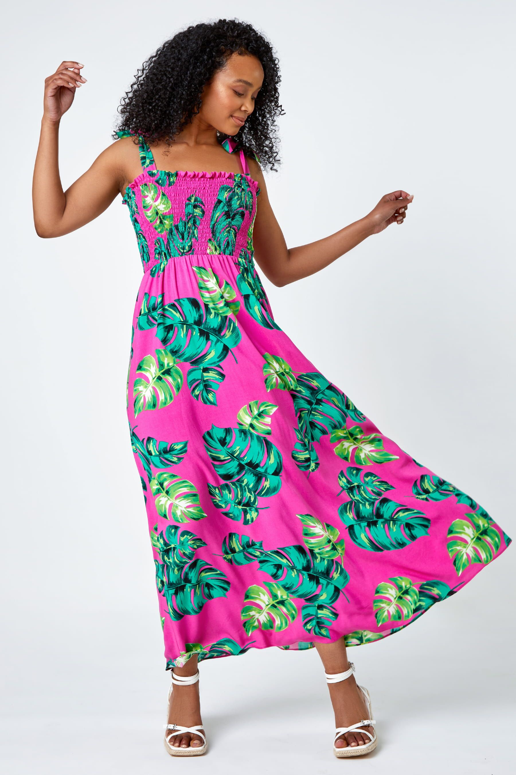 Pink tropical print dress outlet
