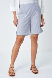 Roman Blue Wide Leg Stripe Turn Up Shorts - Image 2 of 5