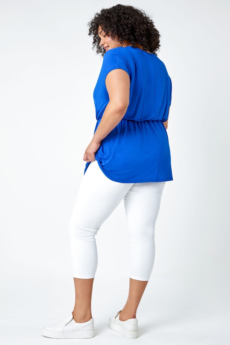 Roman Blue Curve Shirred Waist Tunic Top - Image 2 of 5