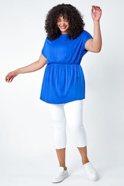 Roman Blue Curve Shirred Waist Tunic Top - Image 3 of 5