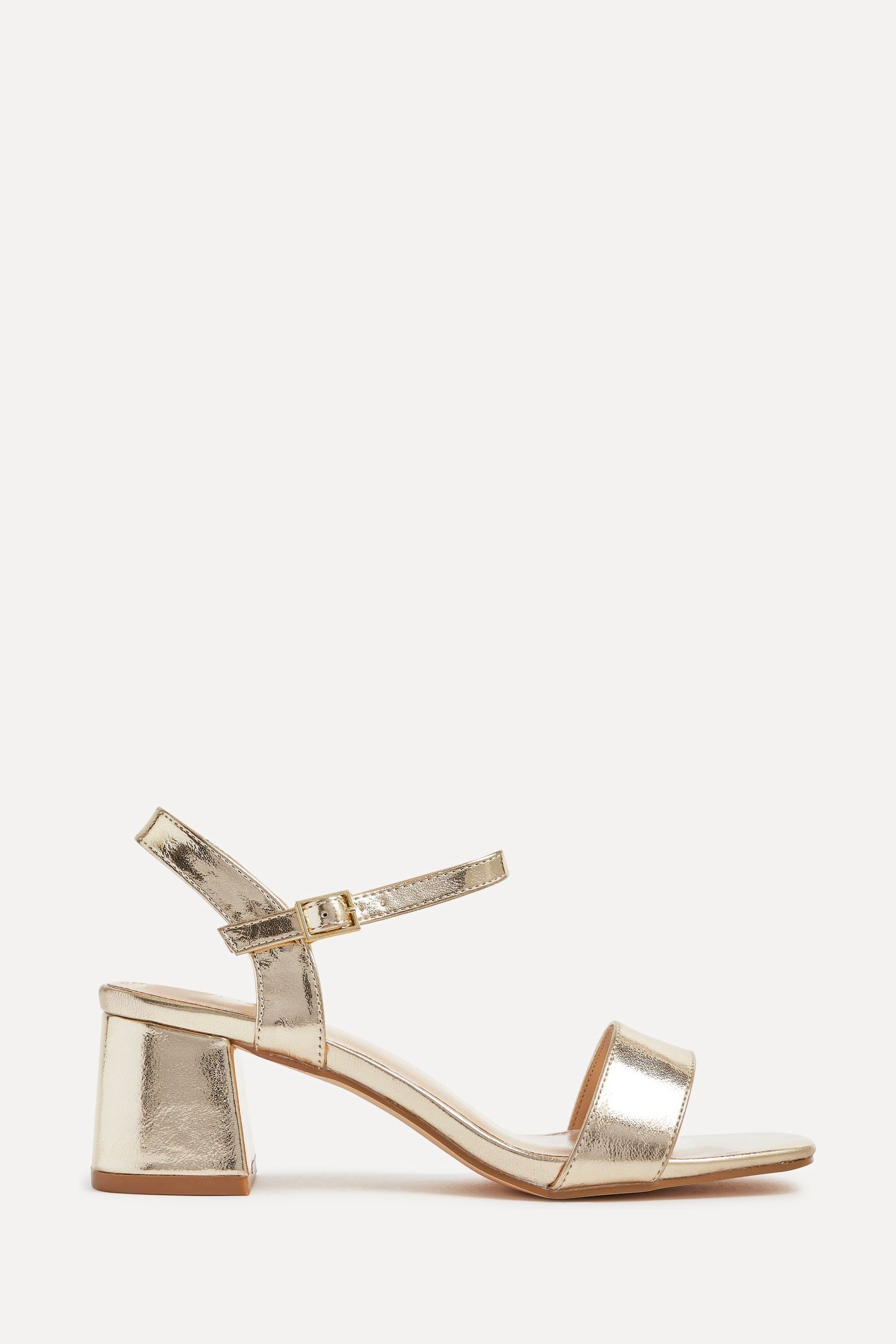 Gold barely there block heels deals