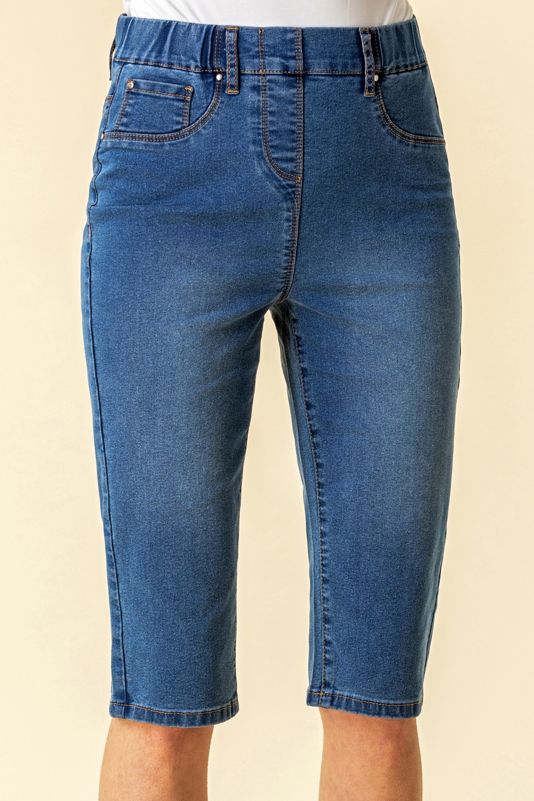 Buy Roman Blue Denim Stretch Knee Length Pedal Pusher Shorts from the Next UK online shop