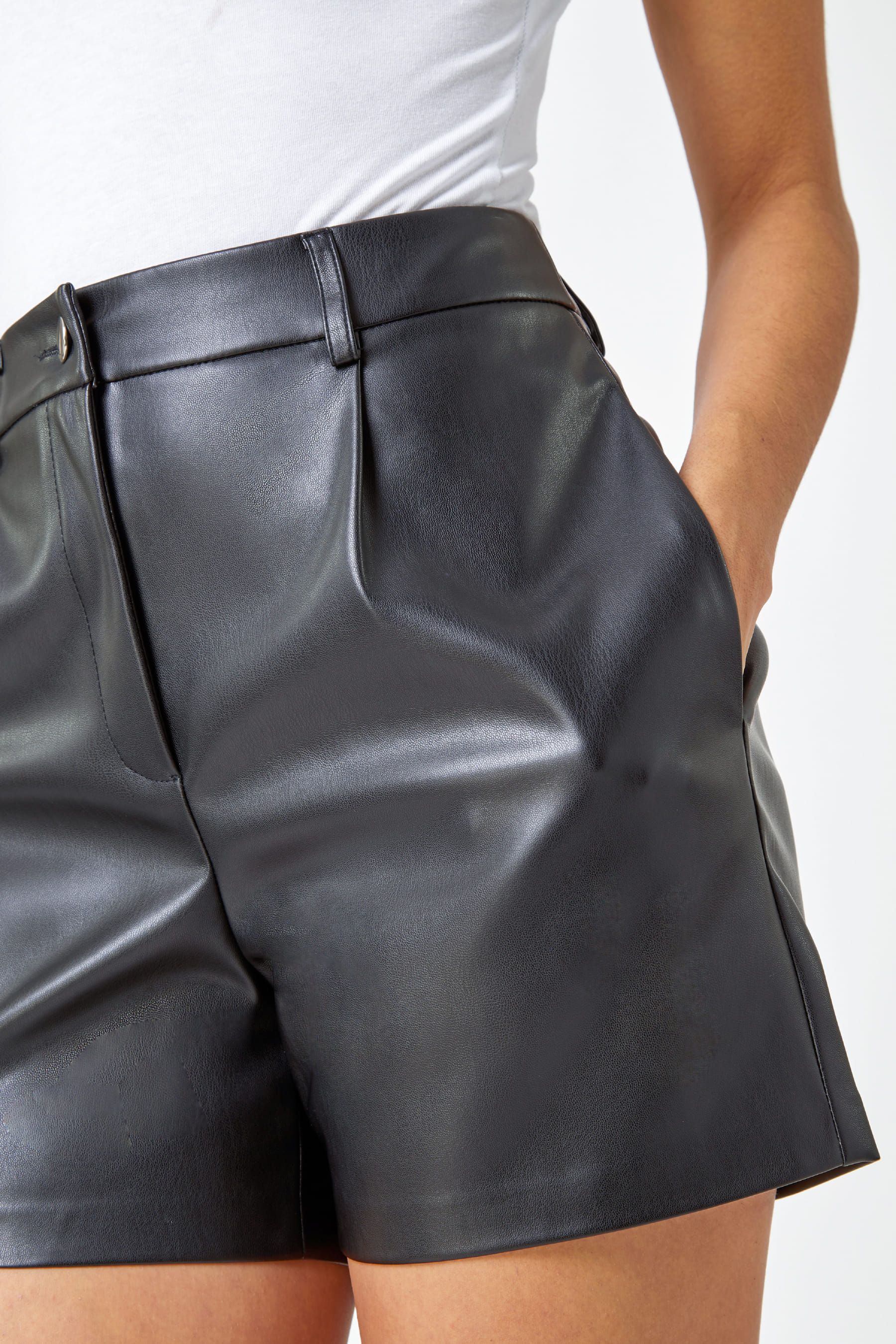 Womens black faux leather shorts on sale