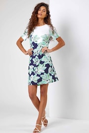 Roman Blue Leaf Print Shift Dress - Image 1 of 5