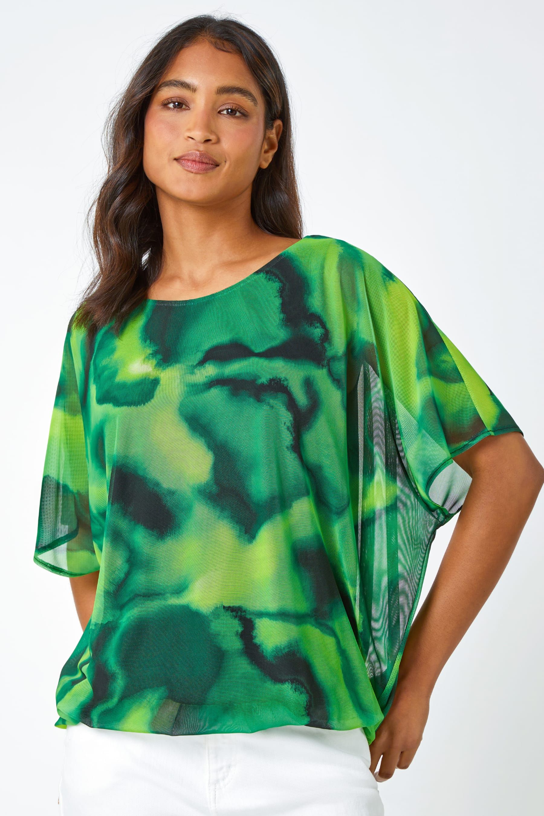 Buy Roman Green Printed Mesh Overlay Batwing Top from the Next UK online shop