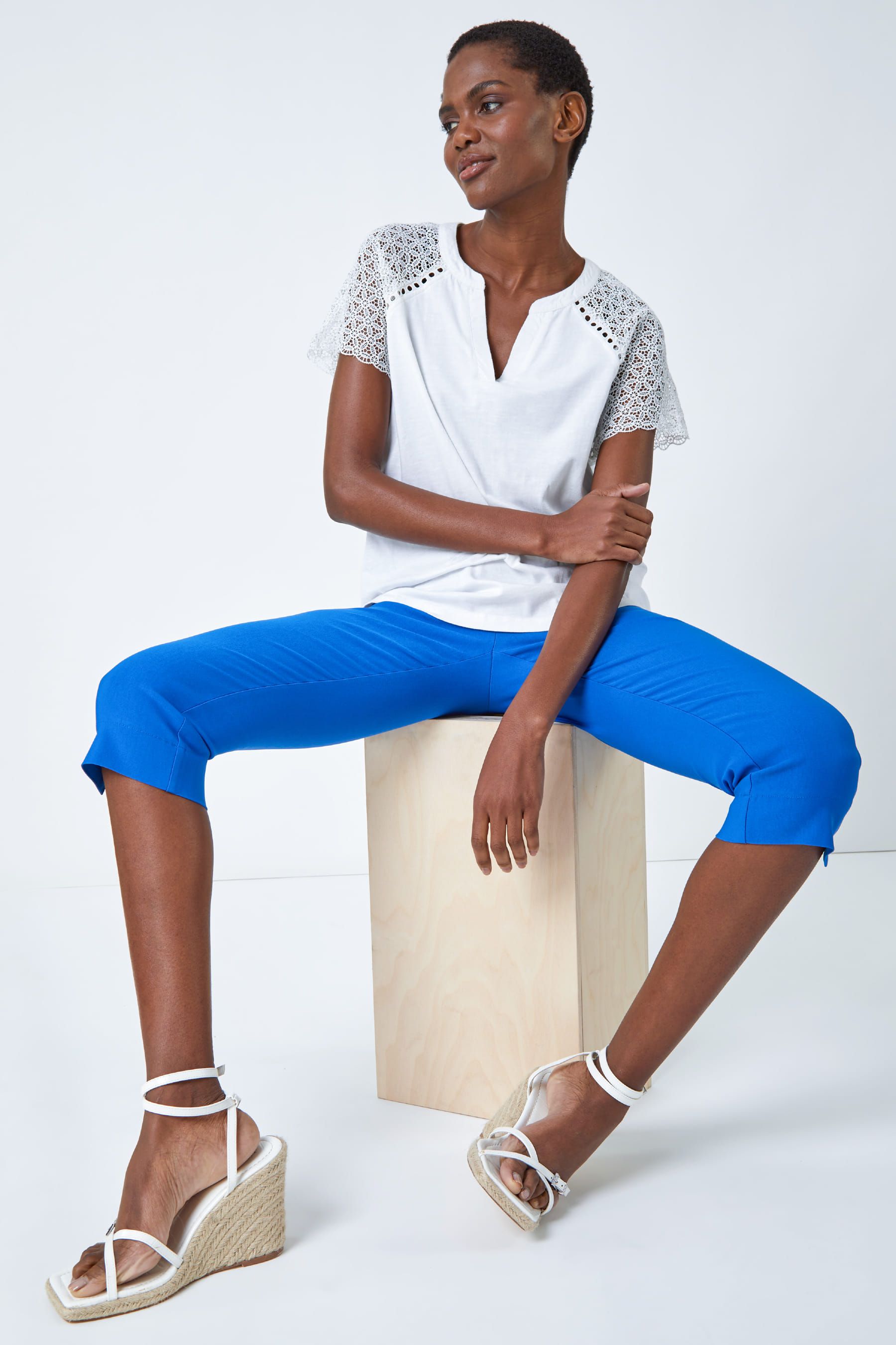 Buy Roman Navy Blue Cropped Stretch Capri Trousers from the Next UK online shop