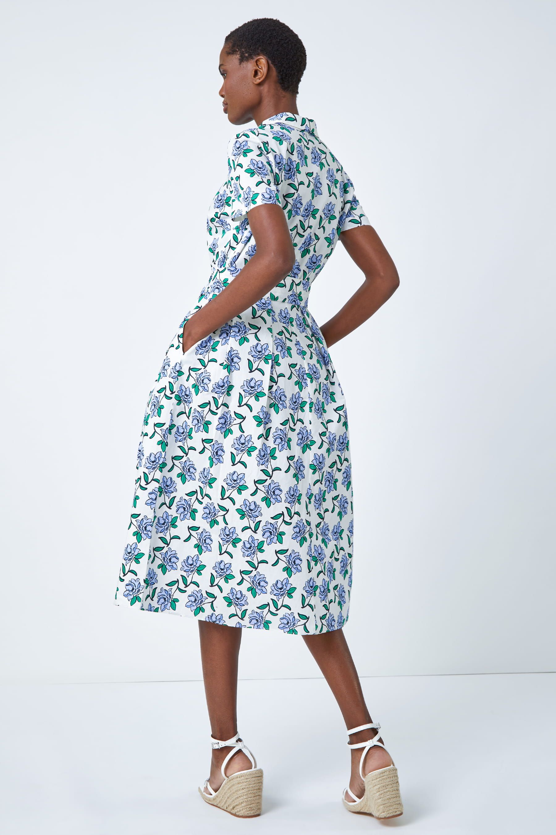 Buy Roman White Rose Print 100 Cotton Midi Shirt Dress from the Next UK online shop