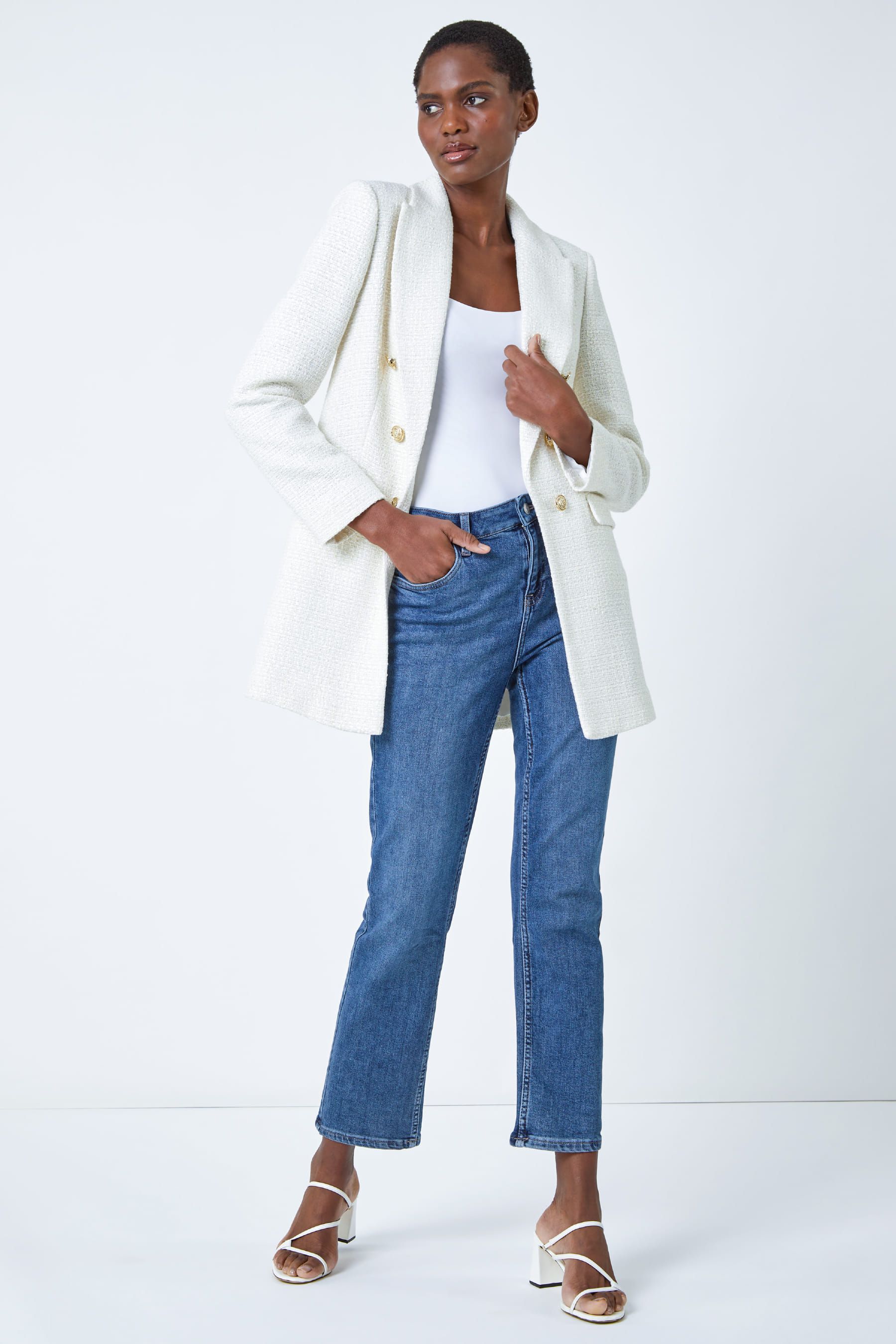 Buy Roman White Longline Boucle Tailored Blazer from the Next UK online shop