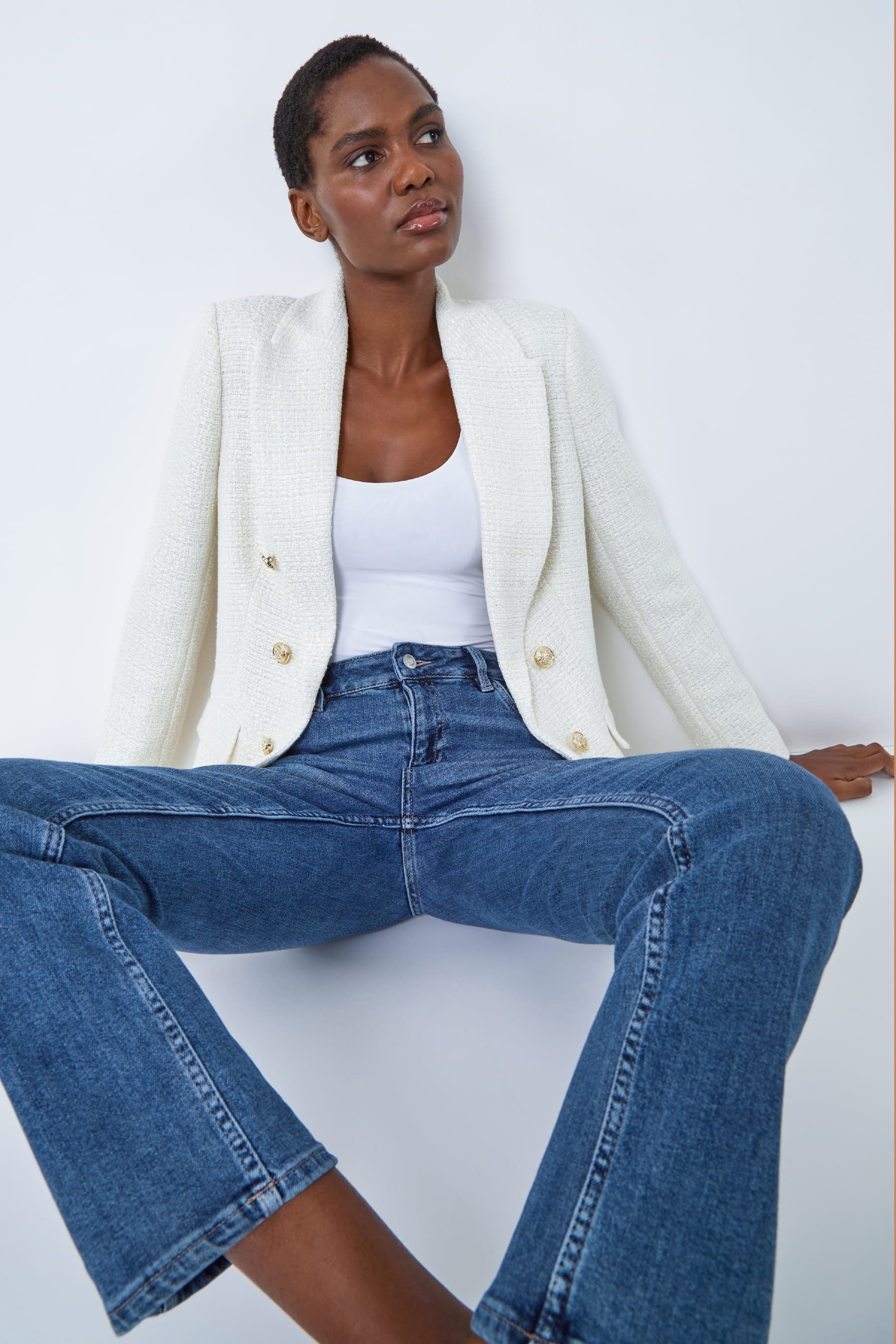 Buy Roman White Longline Boucle Tailored Blazer from the Next UK online shop