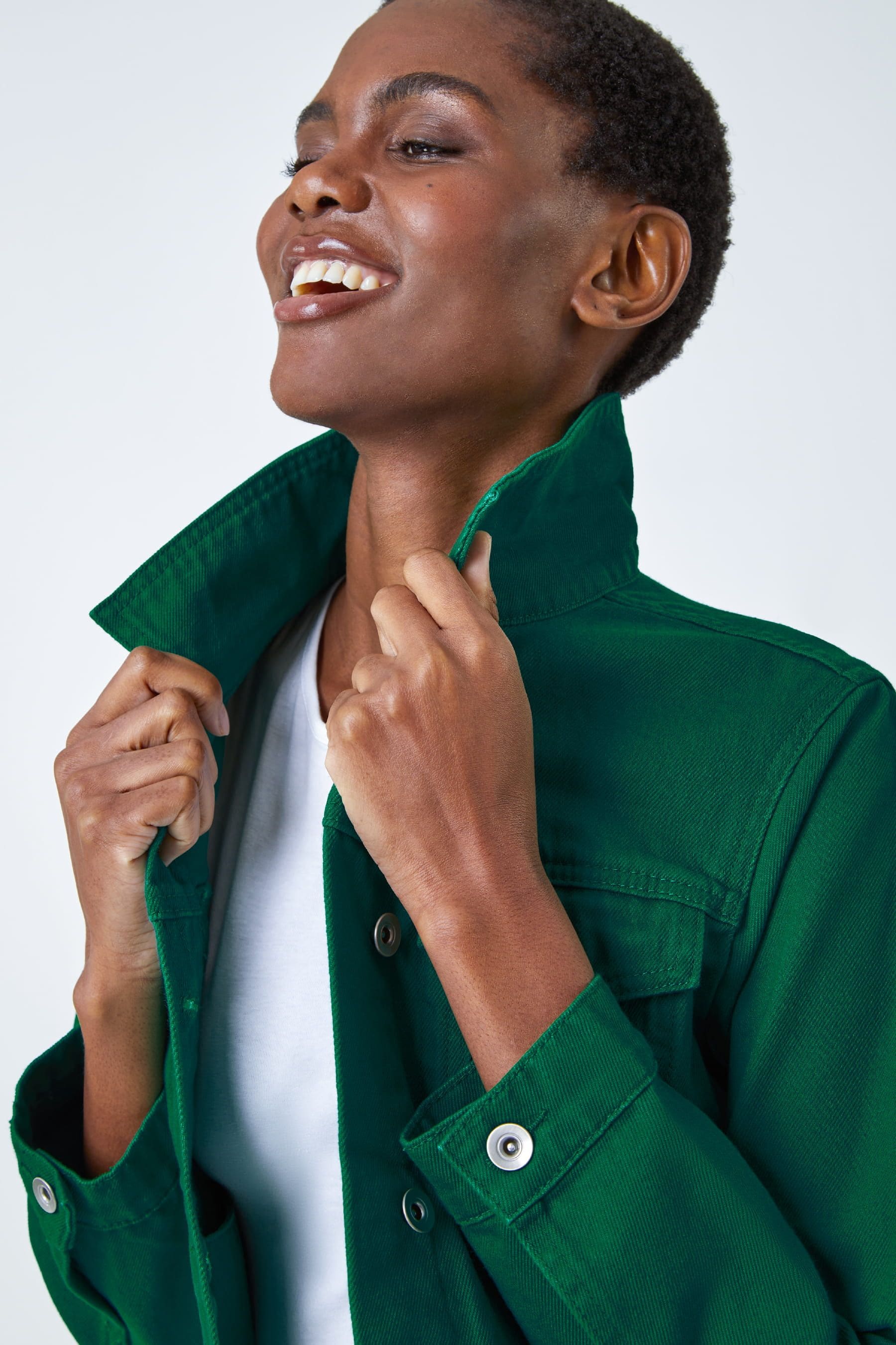 Dark green denim jacket womens on sale
